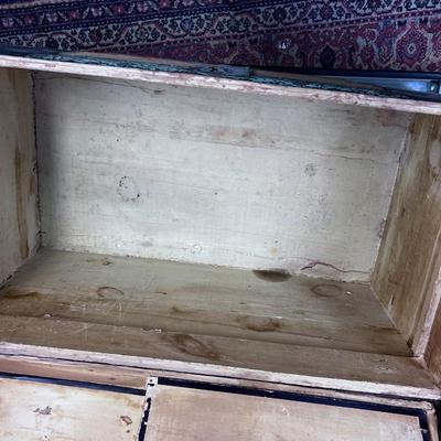 Antique Dome Top Steamer Trunk, Wood Lined with Original Tray Green Embossed 