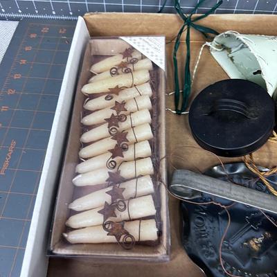 Tray of Do Da's: Candle, Wall Pockets, Tins, Sunflower
