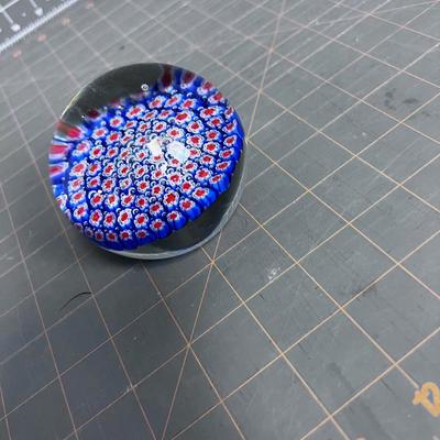 Hand Blown Glass Paperweight, Blue & Red