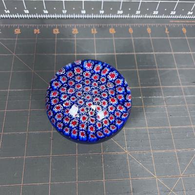 Hand Blown Glass Paperweight, Blue & Red