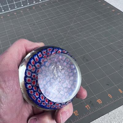 Hand Blown Glass Paperweight, Blue & Red