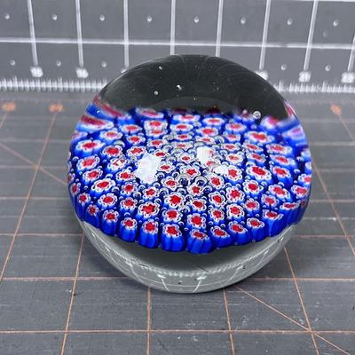 Hand Blown Glass Paperweight, Blue & Red
