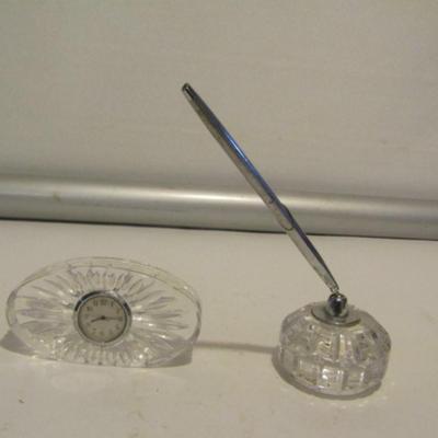 Waterford Crystal Desk Set- Clock and Pen with Holder