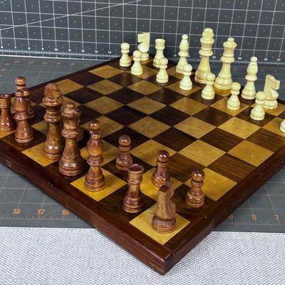 WOOD Chess Board and Set of Plastic Dudes. 