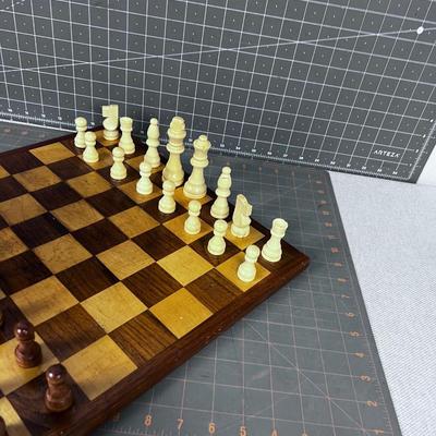 WOOD Chess Board and Set of Plastic Dudes. 