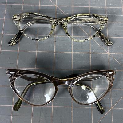 2 Pair Cat Eye Glasses 1950's 
