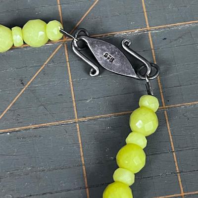 Celery Satin Glass BEADED Necklace with 925 Pieces and Pendant