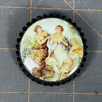 Antique Victorian Jeweled and Hand Painted. Brooch