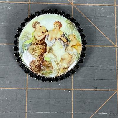 Antique Victorian Jeweled and Hand Painted. Brooch