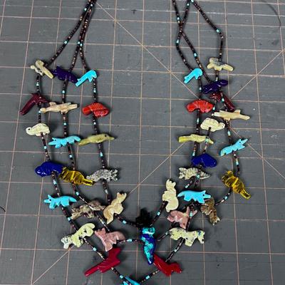 Carved Fetish Bead Necklace 