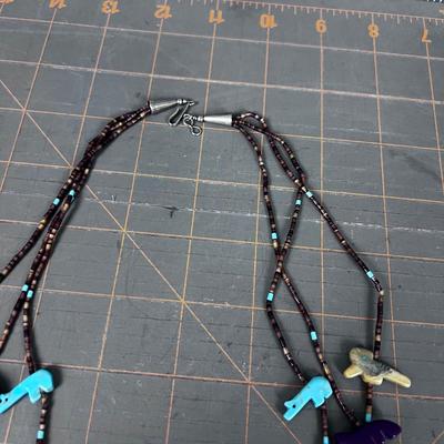 Carved Fetish Bead Necklace 