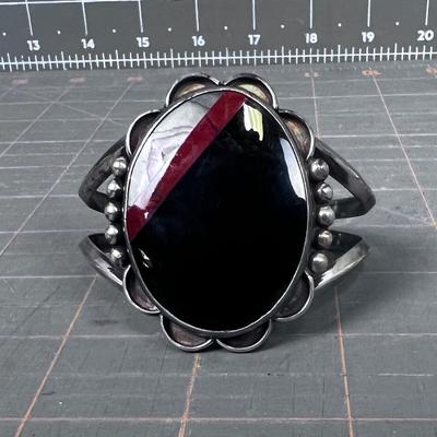 Cuff Bracelet Onyx, Mother of Pearl and Red Jasper Stone