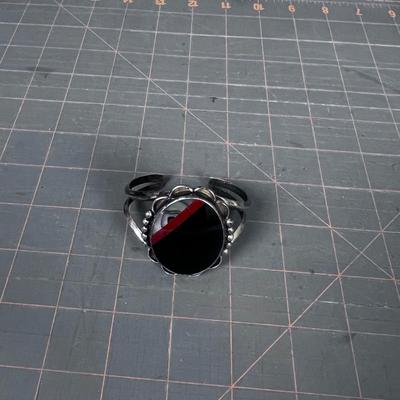Cuff Bracelet Onyx, Mother of Pearl and Red Jasper Stone