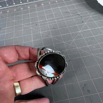 Cuff Bracelet Onyx, Mother of Pearl and Red Jasper Stone