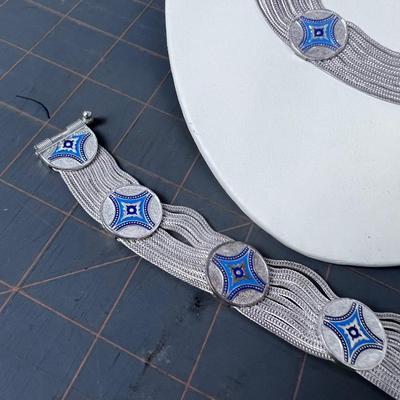 Herringbone Chain Necklace and Bracelet Enamel & 925