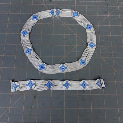 Herringbone Chain Necklace and Bracelet Enamel & 925