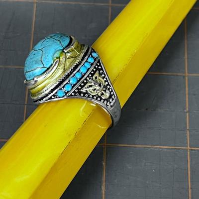 Silver & Manufactured Stone Ring