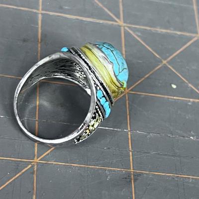 Silver & Manufactured Stone Ring