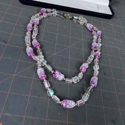 Old Glass Bead Necklace Marked Japan 