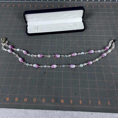 Old Glass Bead Necklace Marked Japan 