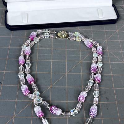 Old Glass Bead Necklace Marked Japan 
