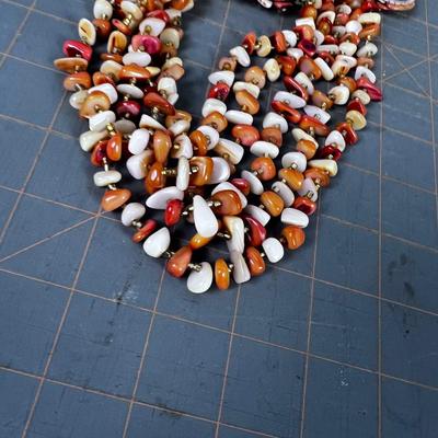 Clip On And Necklace Set Marked Japan - Orange and white