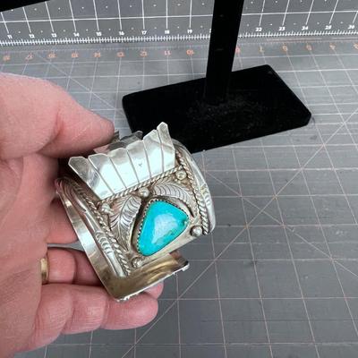  R. James Jr, Large Cuff Sterling and Turquoise Watch band