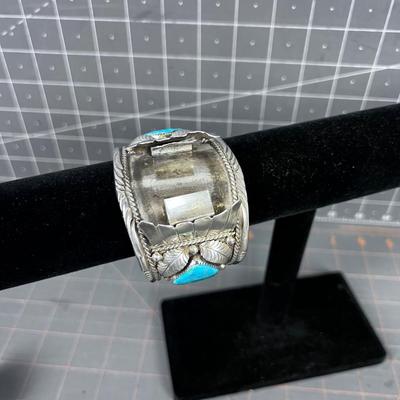  R. James Jr, Large Cuff Sterling and Turquoise Watch band