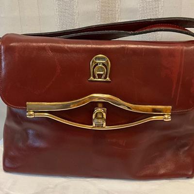 Vintage Etienne Aigner Burgundy, leather handbag 1970s