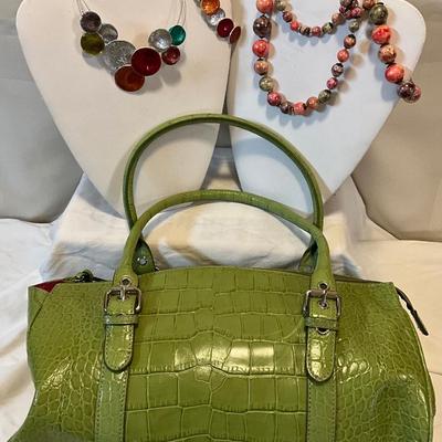 Anne Klein chartreuse purse with jewelry