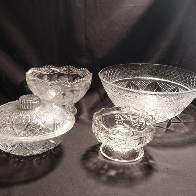 LEAD CRYSTAL BOWLS AND DISH WITH LID