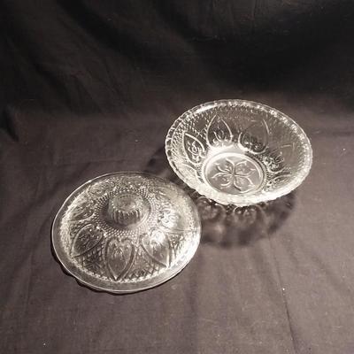 LEAD CRYSTAL BOWLS AND DISH WITH LID