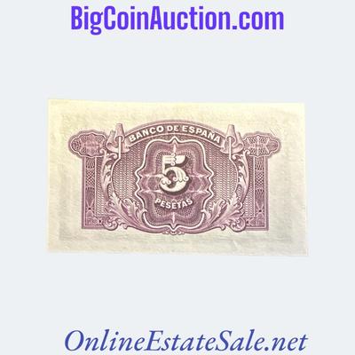 1935 (1936) SPAIN 5 PESETAS SILVER CERTIFICATE