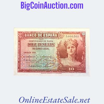 1935 (1936) SPAIN 10 PESETAS SILVER CERTIFICATE