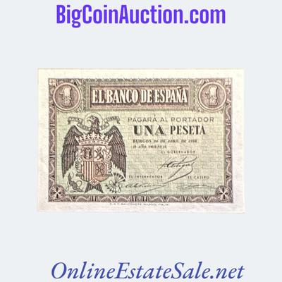 1938 SPAIN 1 PESETA - RUTH HILL COLLECTION