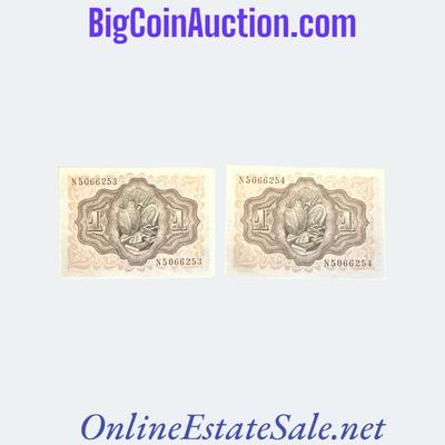 1951 SPAIN 1 PESETA  - SET OF TWO CONSECUTIVE SERIAL #s