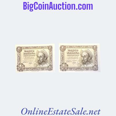 1951 SPAIN 1 PESETA  - SET OF TWO CONSECUTIVE SERIAL #s