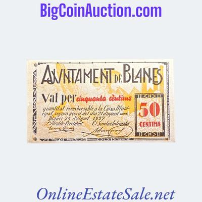 1937 SPAIN CIVIL WAR BLANE 50 CENTIMS