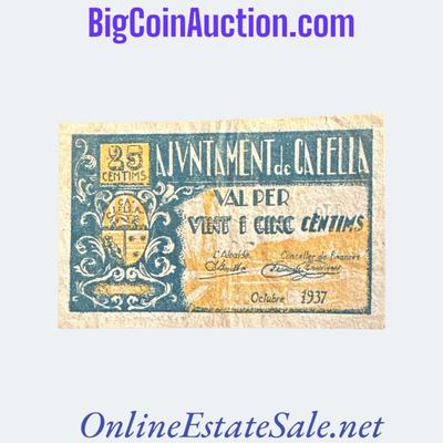 1937 SPAIN CIVIL WAR CALELLA 25 CENTIMS