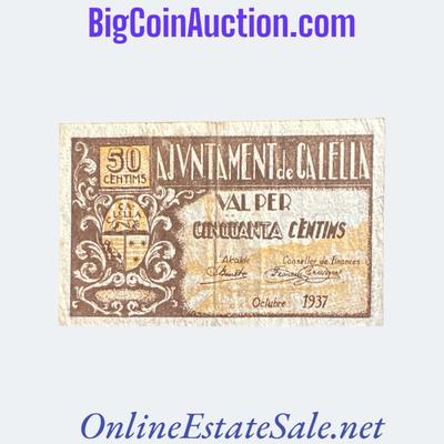 1937 SPAIN CIVIL WAR CALELLA 50 CENTIMS