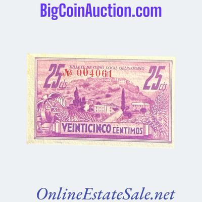 1937 SPAIN CIVIL WAR GESTORA DE AINSA 25 CENTIMOS