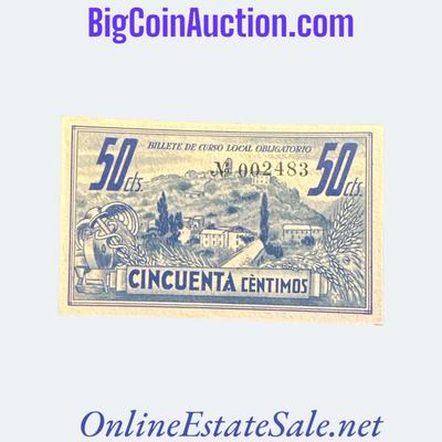 1937 SPAIN CIVIL WAR GESTORA DE AINSA 50 CENTIMOS