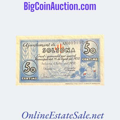 1937 SPAIN CIVIL WAR SOLSONA 50 CENTIMS