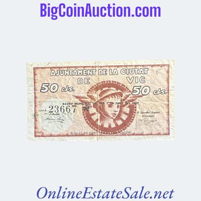 1937 SPAIN CIVIL WAR VIC 50 CENTIMS