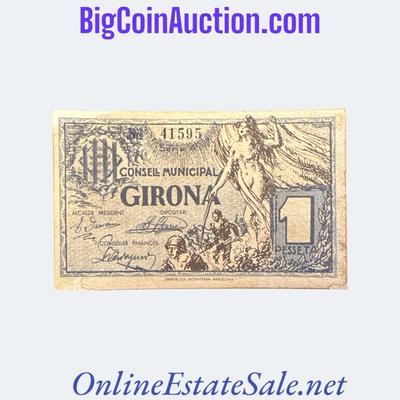 1937 SPAIN CIVIL WAR GERONA 1 PESSETA