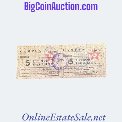 1937 SPAIN CIVIL WAR 5 LITERS GAS COUPON - REPUBLICAN