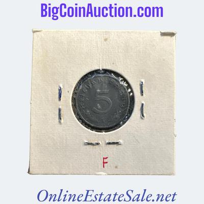 1942-F GERMANY (NAZI ERA) 5 REICHSPFENNIG