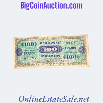 1944 FRANCE 100 FRANCS SHORT SNORTER