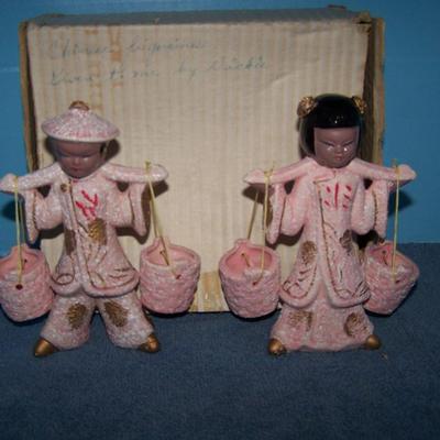 LOT 43  FAB NEAR MINT IN BOX MID CENTURY ASIAN LADY & MAN WATER CARRIERS  JAPAN