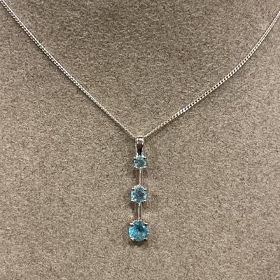 3 light blue stone with 925 chain necklace